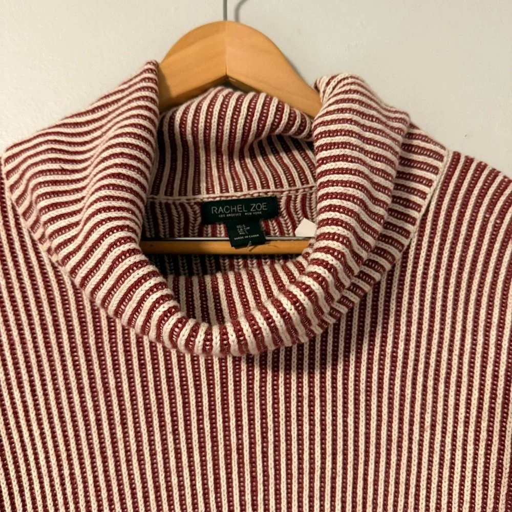 Rachel‎ Zoe Cowl Neck Striped Knit Sweater Size S Burgundy Cream Casual
